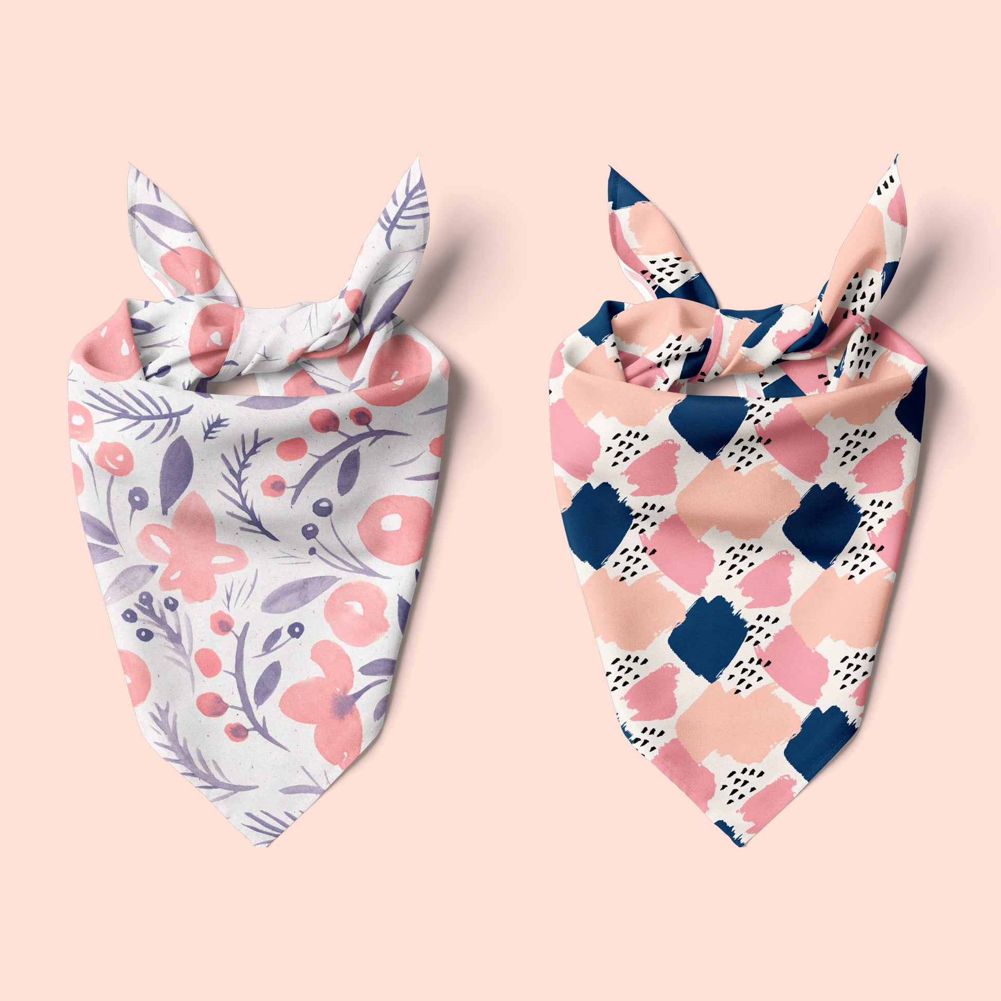 two-floral-watercolor-pink-dog-bandana-set